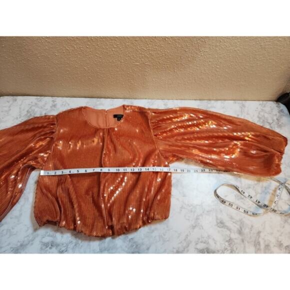 NWT J. Crew Women's Orange Bubble-sleeve Sequin Cropped Top Size S - Picture 6 of 7